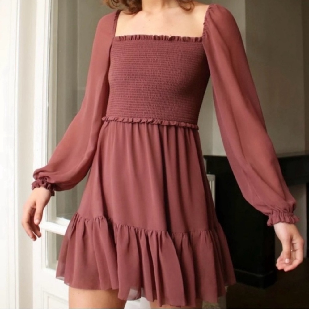 Aritzia Wilfred Tempest Dress Garnet Red Mini Long‎ Sleeve Sz XL